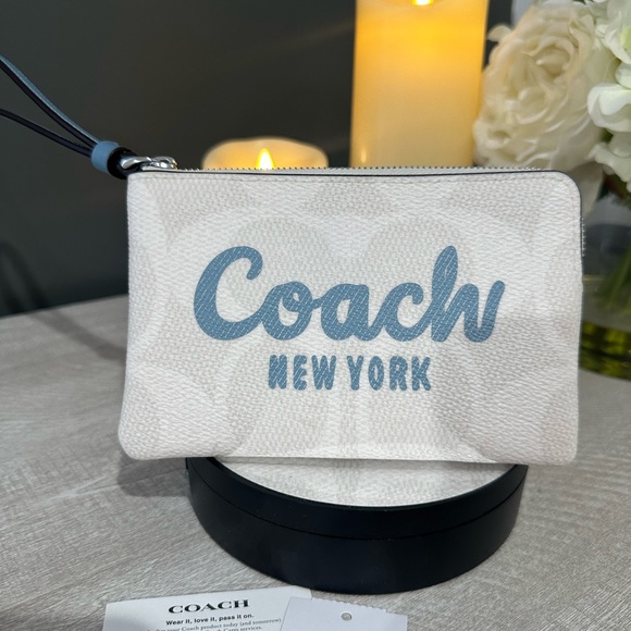 Coach Handbags - Coach White and Blue Wristlet
